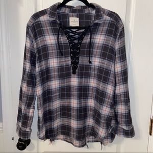 Distressed tie oversized flannel